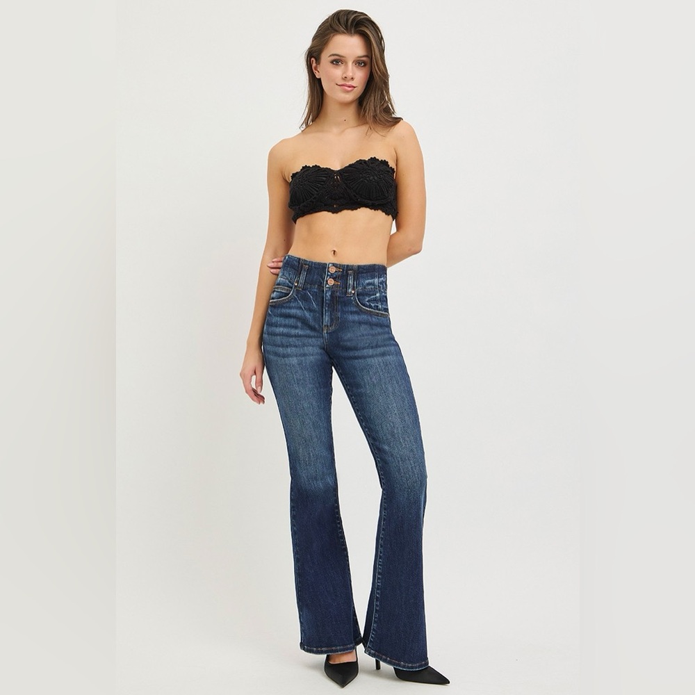 RISEN High Rise Flare Jeans With Seam Detail Waistband🆕